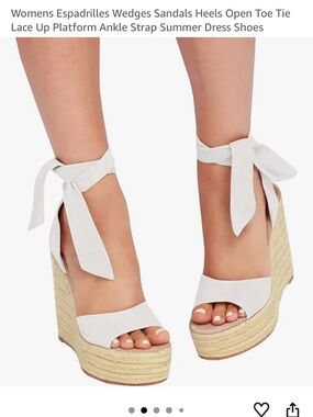 Women’s White Espadrille Wedge Sandals with Ankle Tie